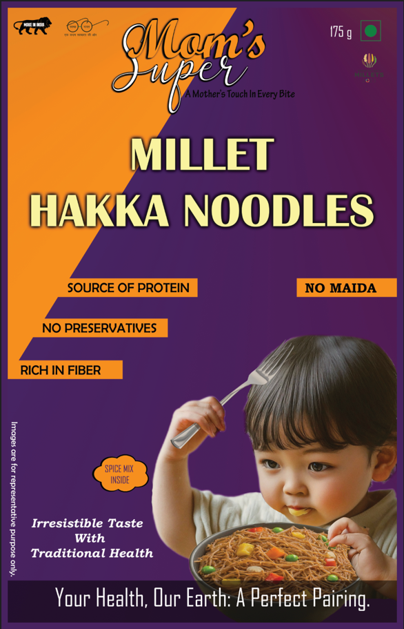 Mom’s Super Certified Organic Millet Hakka Noodles | 200 GMS Pack | Easy & Ready to Cook | Instant Millet Breakfast Mix | Rich in Protein & High Fiber | 100% Vegan | Gluten Free