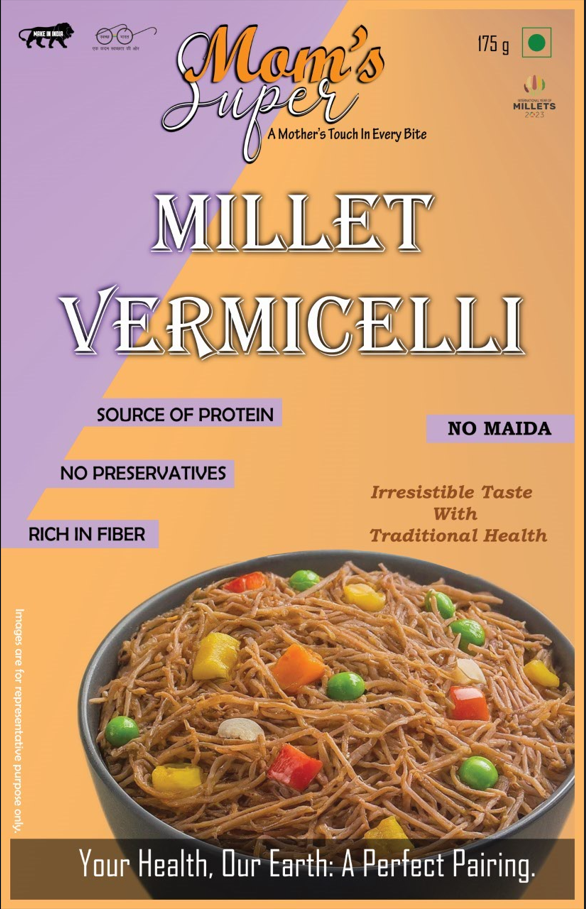 Mom’s Super Certified Organic Millet Vermicelli | 200 GMS Pack | Easy & Ready to Cook | Instant Millet Breakfast Mix | Rich in Protein & High Fiber | 100% Vegan | Gluten Free