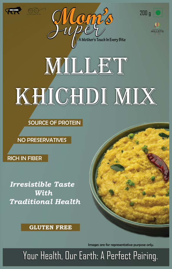 Mom’s Super Certified Organic Millet Khichdi Mix | 200 GMS Pack | Easy & Ready to Cook | Instant Millet Breakfast Mix | Rich in Protein & High Fiber | 100% Vegan | Gluten Free