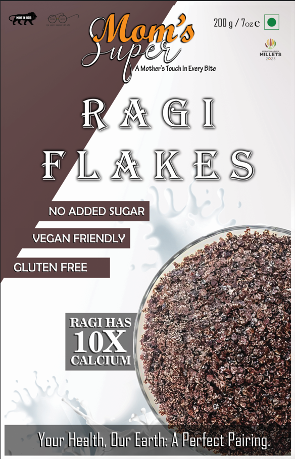 Mom’s Super No Added Sugar Original Ragi Breakfast Flakes | Gluten Free | NO CORN | Kuttu Atta | High Plant Protein | Low Carbs | Low GI Millet Grain | Naturally Cholesterol Free | 200 grams