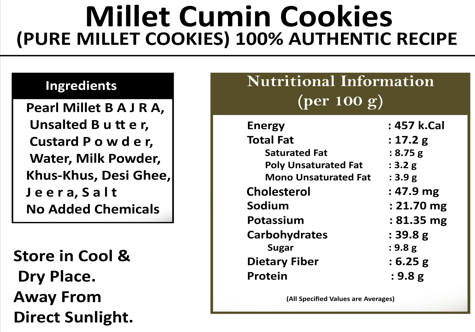 Mom’s Super No Added Sugar Original Millet Cumin Seeds Cookies | Pearl millet | 100% Natural & Healthy | Home office snack| 125 grams