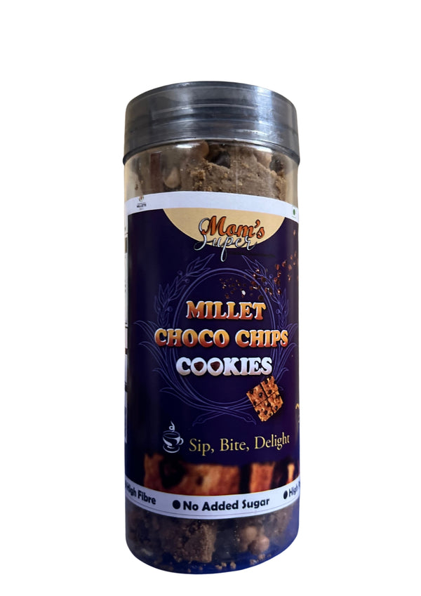 Mom’s Super No Added Sugar Original Millet Choco Chips Cookies | Pearl millet | 100% Natural & Healthy | Home office snack| 125 grams